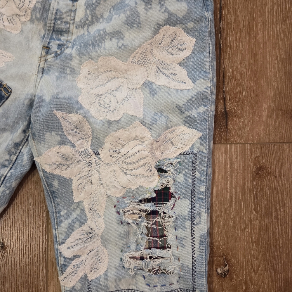 Levi 501 Button Fly Upcycled Patchwork Denim Jean… - image 13